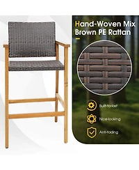 sumyeg Set of 2 Outdoor Pe Wicker Bar Chairs with Acacia Armrests