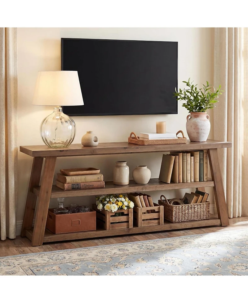 Tribesigns 3-Tier Solid Wood Tv Stand, 63" Framhouse Rustic Entertainment Center for TVs Up to 70 Inches