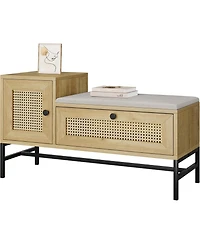 gaomon Rattan Shoe Storage Bench with Flip Drawer, Wooden Entryway Shoe Bench