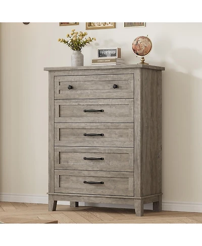gaomon 5 Dresser for Bedroom, 41.3 in Tall Vertical Drawer Dresser with Large Storage, Freestanding Wooden Closet Chest for Bedroom, Living Room