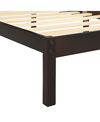 flynama Espresso Wood Platform Bed Frame with Headboard Wood Slat Support No Box Spring Needed