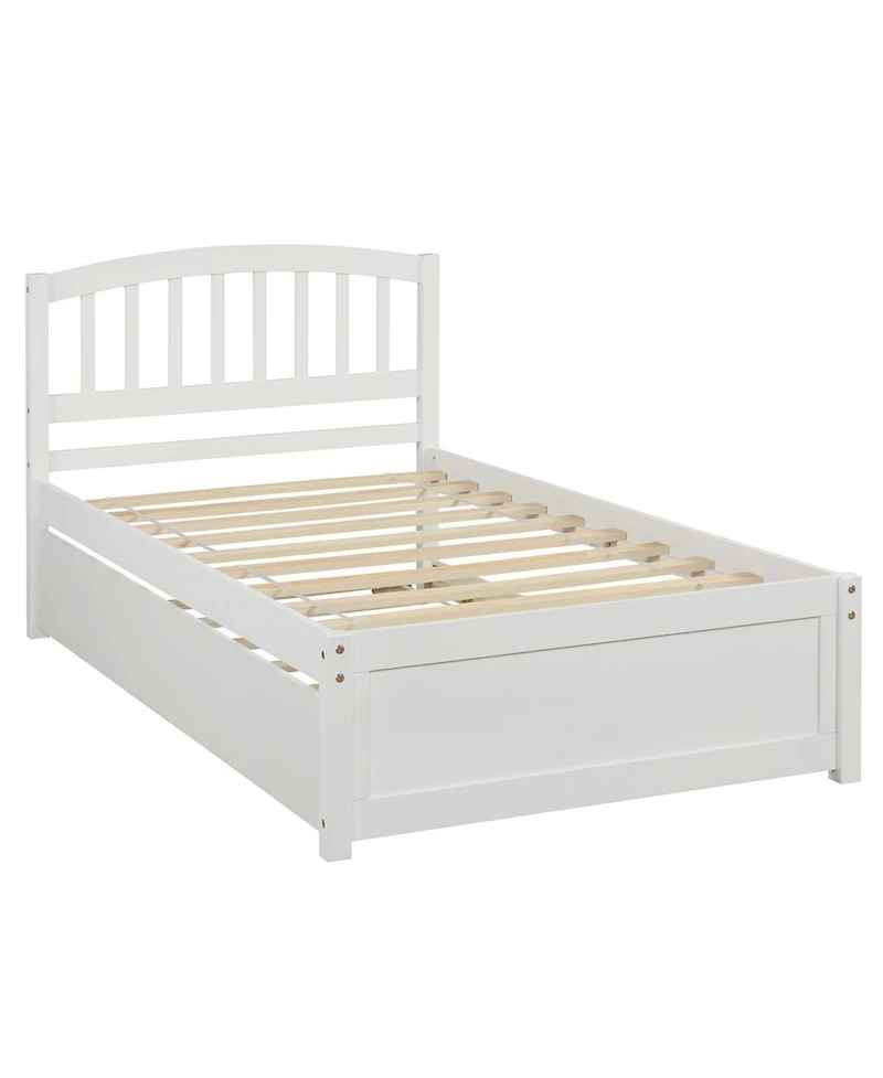 flynama Twin Size Wood Platform Bed With Trundle Pine Wood No Box Spring