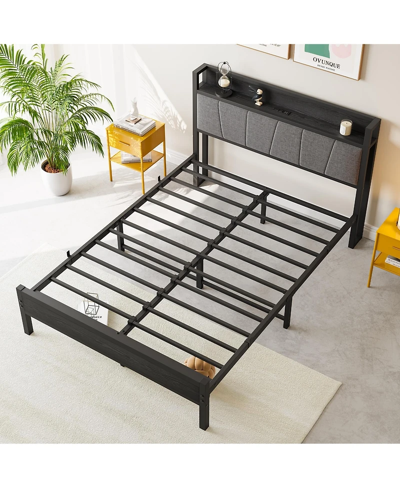 flynama Bed Frame Storage Headboard Charging Station Easy Assembly