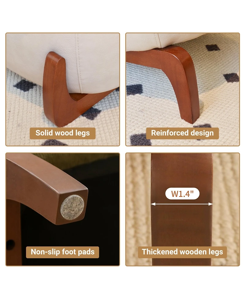 Rainsken Pu Leather Accent Chair, Comfy Reading Chair, Living Room Chair with Solid Wood Legs and Soft Cushion for Bedroom, Balcony