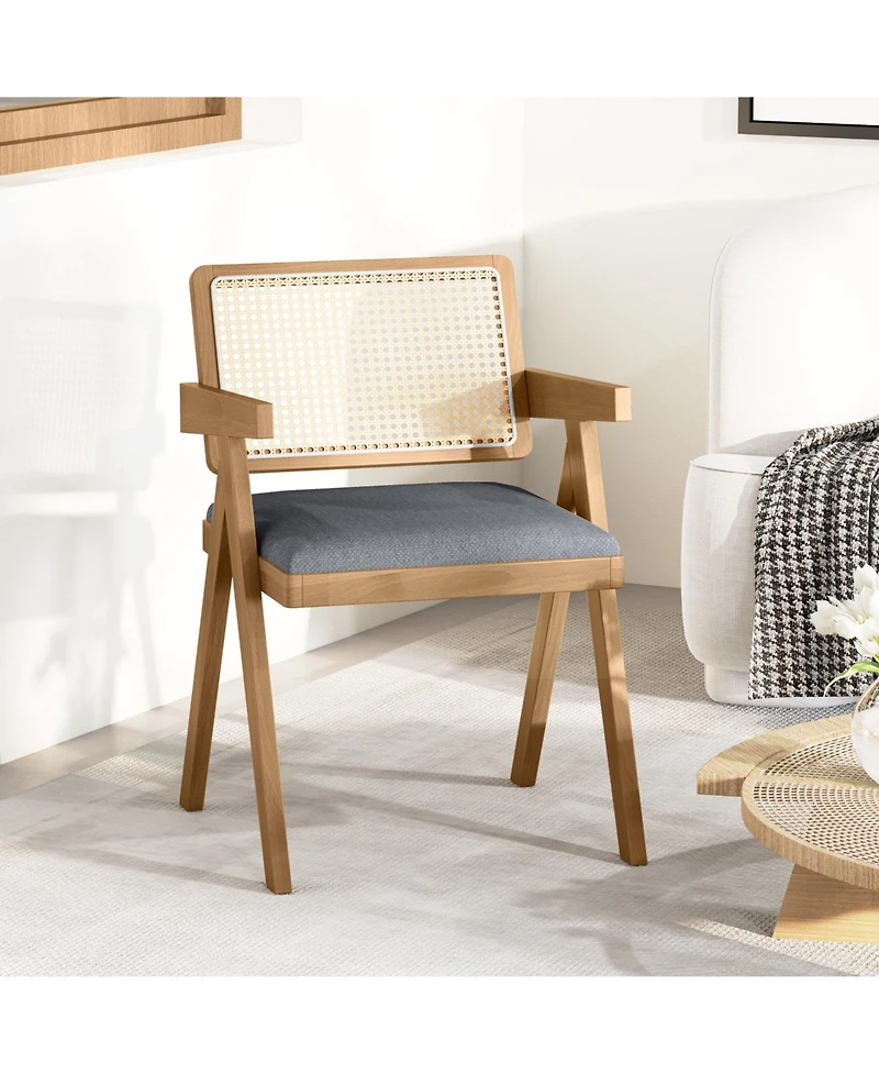 Sugift Set of 2 Rattan Accent Chairs with Padded Cushion and Rubber Wood Frame