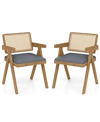 Sugift Set of 2 Rattan Accent Chairs with Padded Cushion and Rubber Wood Frame