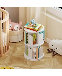 Slickblue 2-Tier Rotating Bookshelf with Dividers and Anti-falling