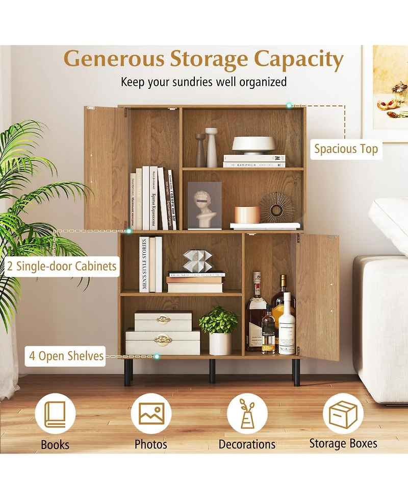 Slickblue Freestanding 47 Inch Cabinet with 2 Doors and 4 Open Shelves