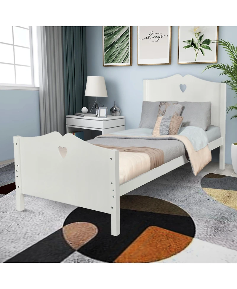 flynama Twin Size Platform Bed Frame with Wood Slat Support Headboard Footboard and Classic Design