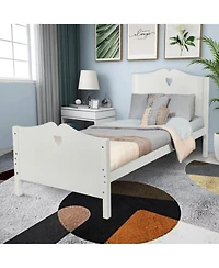 flynama Twin Size Platform Bed Frame with Wood Slat Support Headboard Footboard and Classic Design