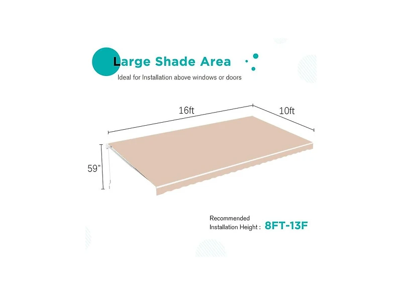 Aecojoy 16'x10' Manual Retractable Awning Sun Shade, Patio Canopy