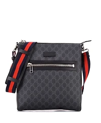 Pre-Owned Gucci Medium Web Strap Front Zip Messenger Bag Gg Coated Canvas