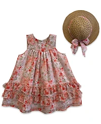 Blueberi Boulevard Baby Girls' Chiffon Sleeveless Dress with Hat