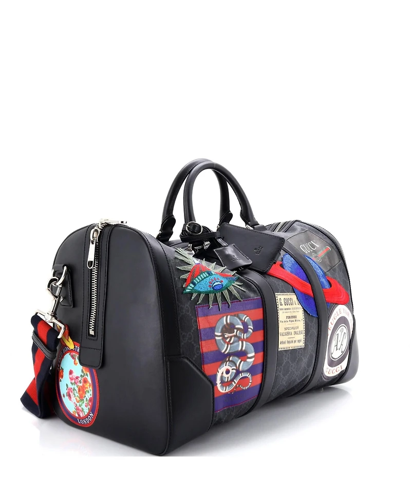 Pre-Owned Gucci Small Night Courrier Carry On Convertible Duffle Gg Coated Canvas with Applique