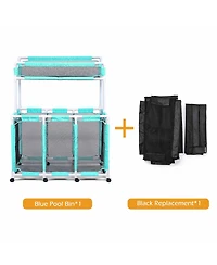 Yescom 424 Gal Pool Float Storage Bin Blue Net Replacement 52"x33"x67" 2 Tiers Rolling Toys Cart