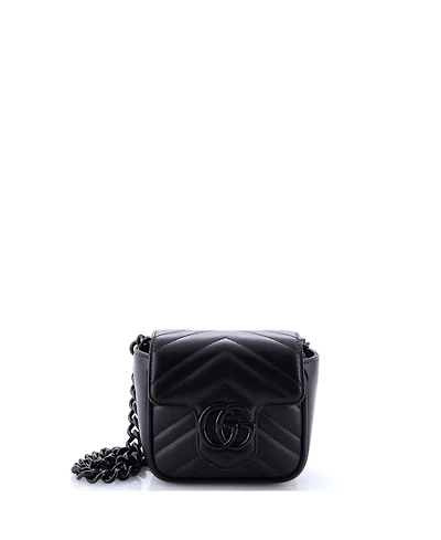 Pre-Owned Gucci Mini Gg Marmont Flap Belt Bag Matelasse Leather