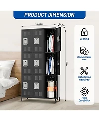 gaomon 72" Metal Storage Cabinet with 9 Doors, Office Locker with 27 Hooks & 9 Shelves, Steel Employee Storage Locker