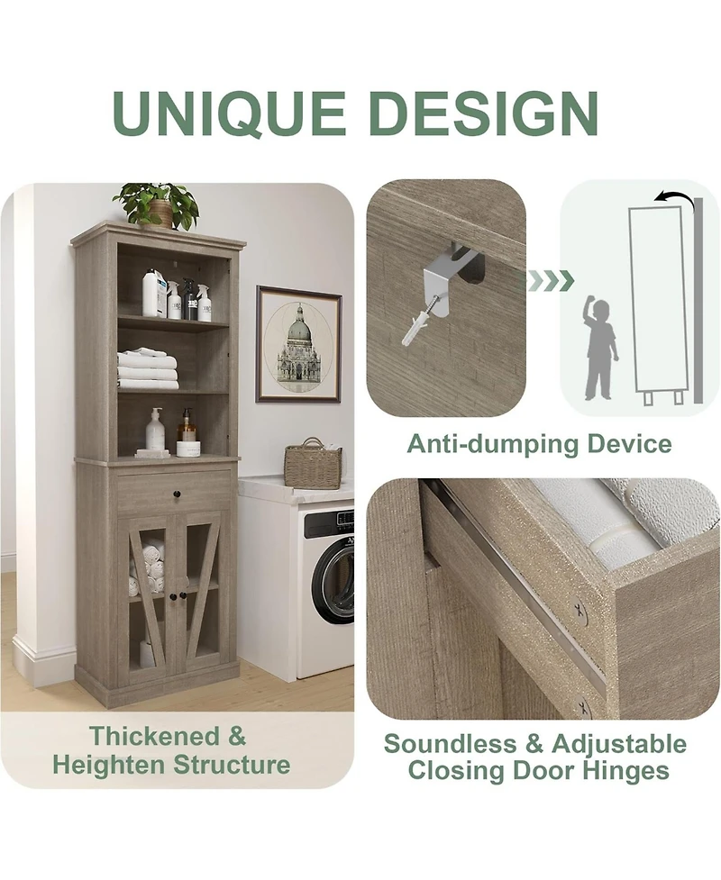 gaomon Tall Bathroom Storage Cabinet, Freestanding Narrow Bathroom Cabinet with Shelves and Drawer, Modern Bathroom Storage Cabinets for Bathrooms