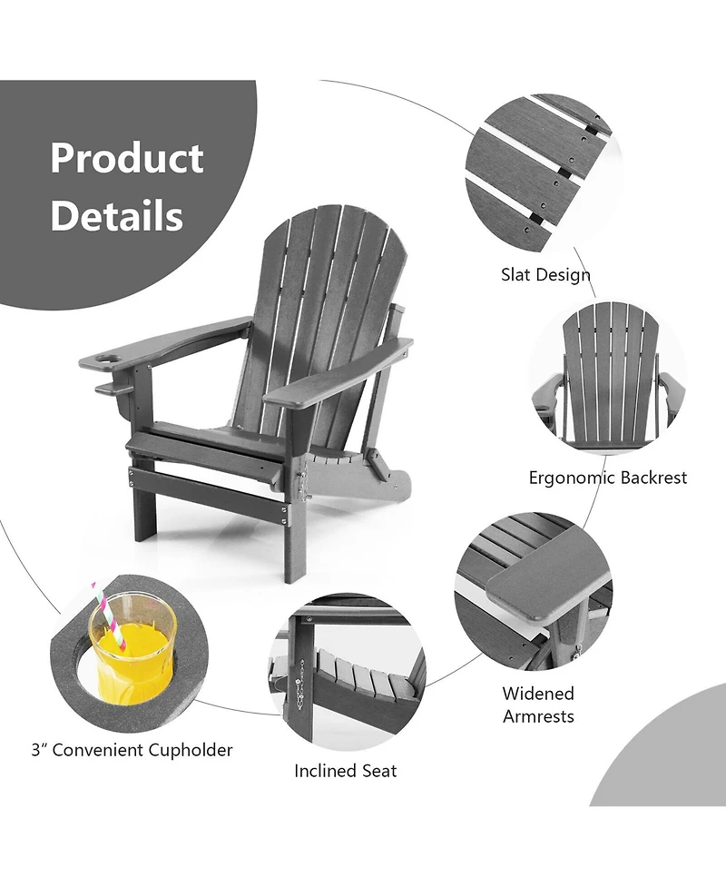 Gymax 2PCS Folding Adirondack Chair Hdpe Patio Lounge With Retractable Ottoman