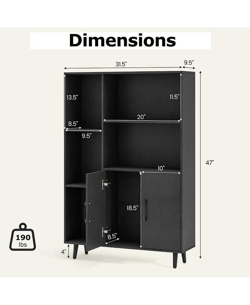 Slickblue 47 Inch Bookshelf with Open Cubes and Bottom Storage Cabinet