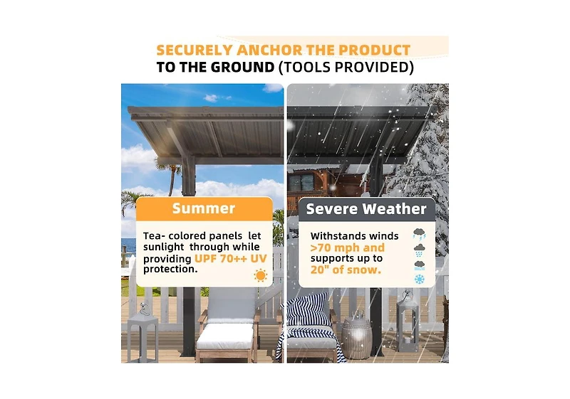 Aecojoy 16'x10' Lean to Hardtop Metal Carport Gazebo, 10x16 Outdoor Freestanding Pergola Gazebo