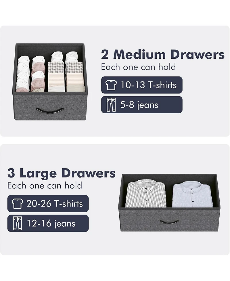 gaomon 5 Drawer Dresser for Bedroom - Storage Organizer Unit with Fabric, Sturdy Metal Frame and Wood Tabletop, Easy Pull Handle.