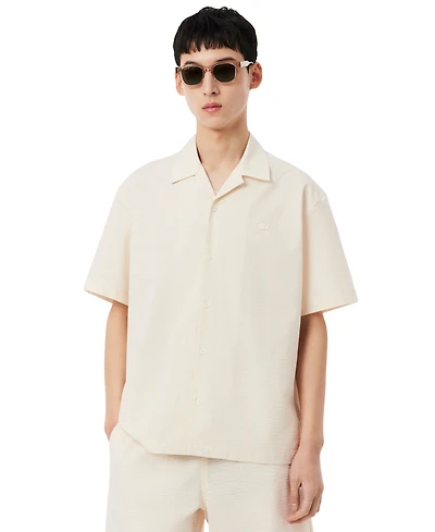 Lacoste Men's Relaxed-Fit Seersucker Waffle Hawaii Collar Shirt