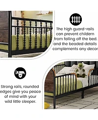 Rainsken Twin Size Metal Platform Bed with Led Light, Upholstered Storage Headboard and Low Profile Design for Kids Boys Girls