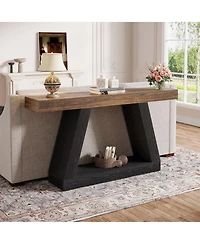 Tribesigns Farmhouse Console Table, 55-Inch Rustic Sofa Table with Storage, Industrial Wooden Entryway for Hallway