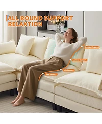 gaomon 112" L-Shaped Modular Sectional Sofa, Deep Seat Cloud Couch with Chenille and Corduroy, Ottoman and Armrests