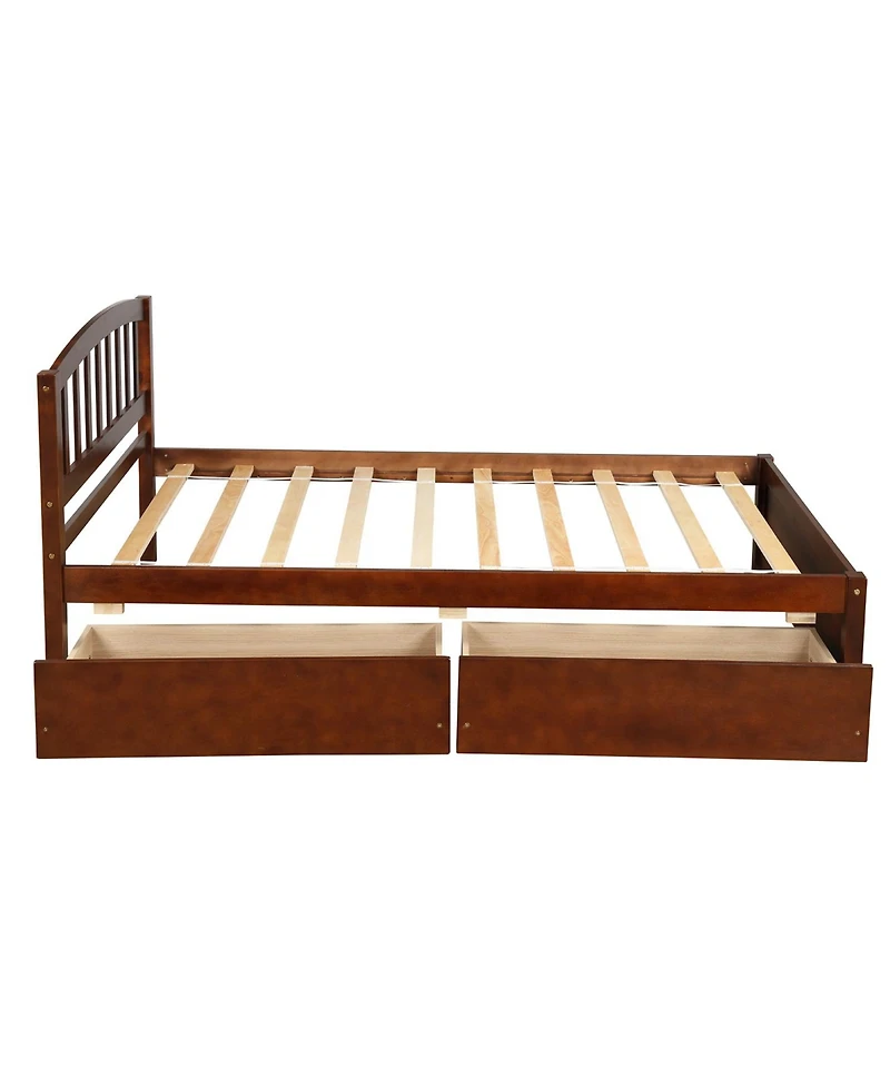 flynama Twin Size Wood Platform Storage Bed with Two Drawers Headboard and Reinforced Slats
