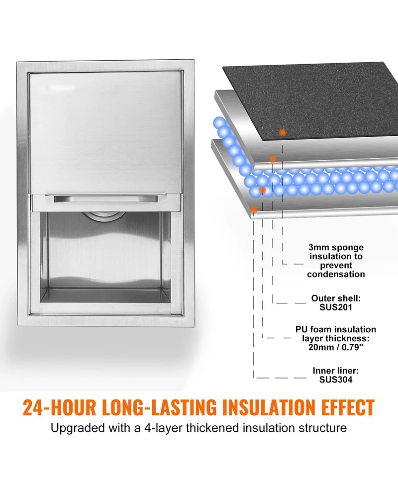 Mecale 18 x 12 x 14.5 Inch Drop-In Stainless Steel Ice Chest, 40.9 Qt with Sliding Lid
