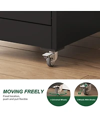 Rainsken 5 drawer metal locking file cabinet with wheels for home office, heavy duty storage for letter, legal, and A4 files.