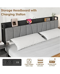 gaomon Queen Industrial Platform Bed with Storage Headboard, 2 Drawers & Charging Station, No Box Spring