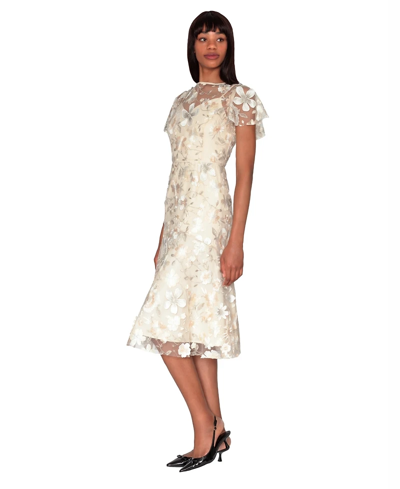 White Tie by Shani Women's Embroidered Boat Neck Polyester Midi Dress
