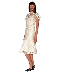 White Tie by Shani Women's Embroidered Boat Neck Polyester Midi Dress