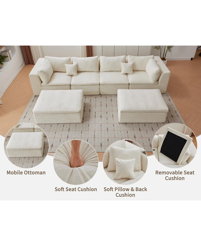 gaomon 140" U-Shaped Modular Sectional Sofa, 6-Seater Oversized Chenille Couch with Double Chaise, Ottoman and Pillows