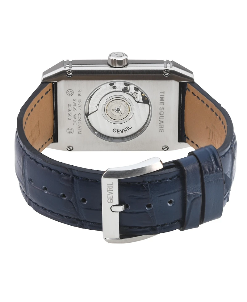 Gevril Men's Time Square Swiss Automatic Leather Strap Watch