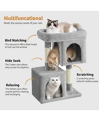 Aronkl 33.1-inch Cat Tree Tower with Large Perch 2 Caves Scratching Posts Sturdy Stable