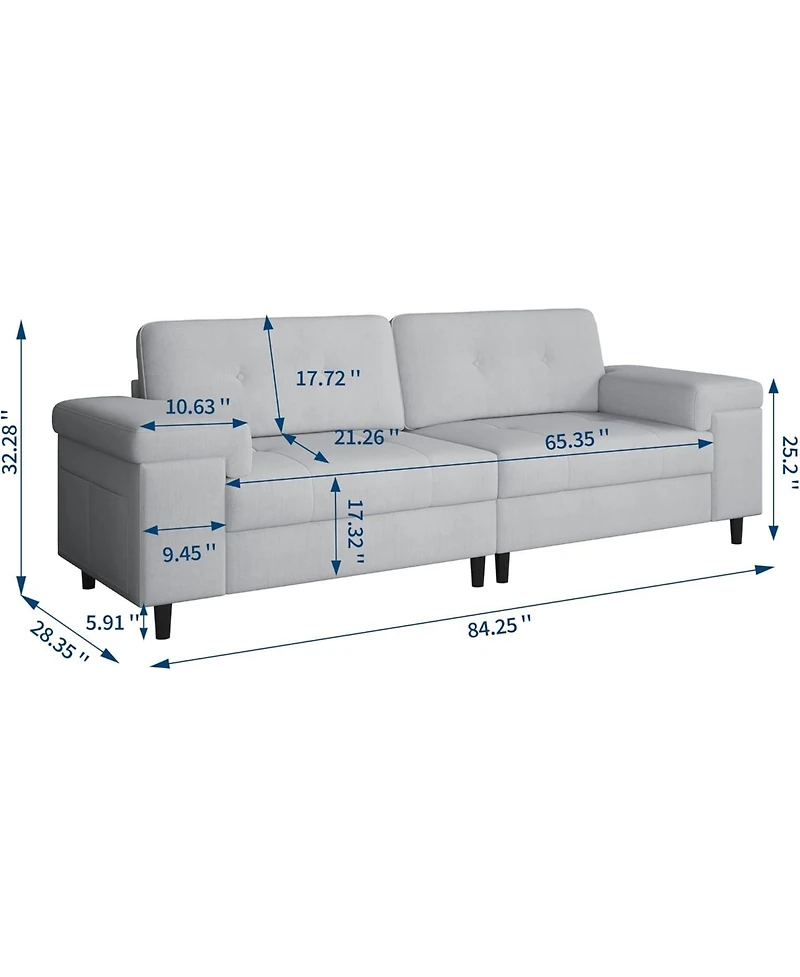 gaomon 85 Inch Modern 3 Seater Sofa for Living Room, Deep Seat Chenille Couch with Adjustable Wide Armrest & Plush Backrest