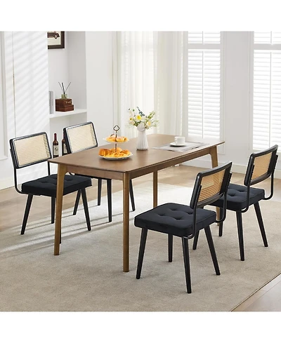 gaomon Rattan Dining Chairs Set of 4, Velvet Upholstered Chairs with Tall Cane Back