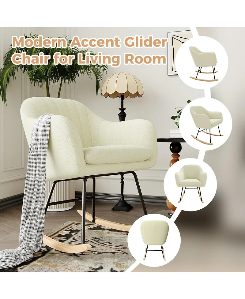 gaomon Nursery Rocking Chair,Upholstered Chenille Glider Rocker Chair,Modern Armchair With Wood Legs,Indoor Comfy Accent Chair Nursing Chairs