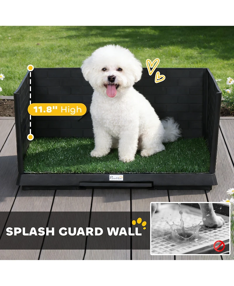 PawHut Dog Grass Pad with High Walls and Tray, Indoor Potty Tray