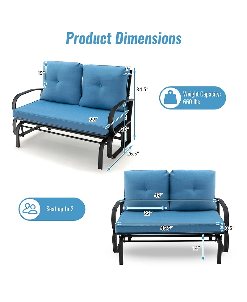 Gymax 2-Person Outdoor Patio Glider Bench Swing Seat w/ and Back Cushions Brick