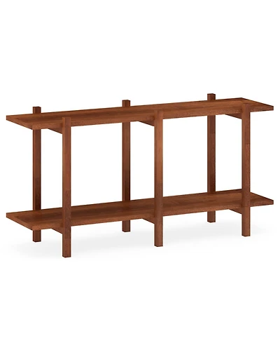 Slickblue 2 Tier Wood Display Bookcase Low Horizontal Shelf