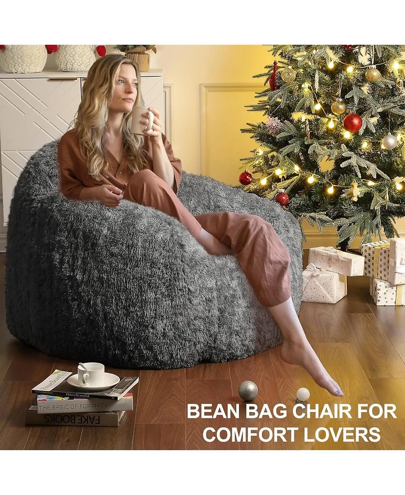 gaomon Adult Bean Bag Chair with Armrest, Faux Fur Plush
