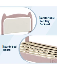 gaomon Bed Frame with Cat Headboard, Rgb Led Lights, Storage Drawer & Wood Slats, Noise Free,