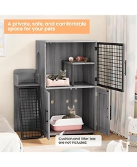 gaomon Modern Hidden Cat Litter Box Enclosure with Platform, Double-Layer Cabinet & Ladder