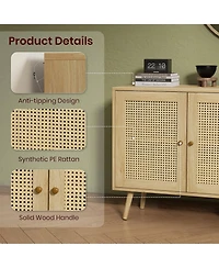gaomon Buffet Storage Cabinet, 47.2" Rattan Sideboard with Adjustable Shelves, Modern Coffee Bar Credenza for Kitchen, Living Room, Entryway, Din