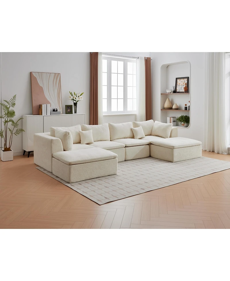 gaomon 140" U-Shaped Modular Sectional Sofa, 6-Seater Oversized Chenille Couch with Double Chaise